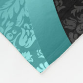 Couverture Polaire Élégant noir et turquoise Damas Floral Monogramme (Coin)