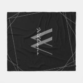 Couverture Polaire Élégant noir gris argent Monogramme Nom Script (Devant (Horizontal))