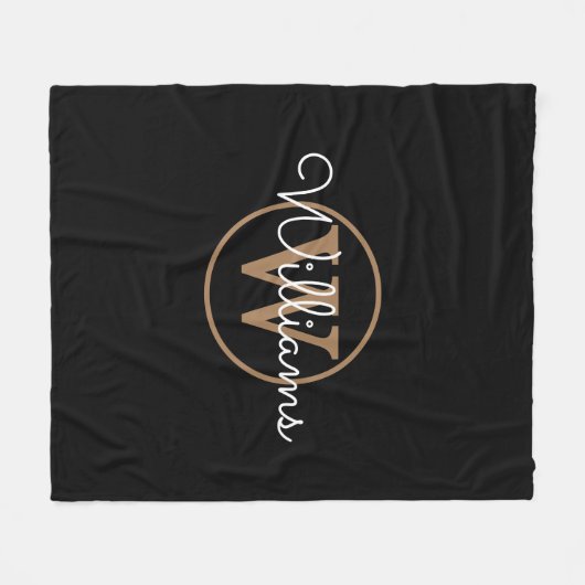 Couverture Polaire Élégant Noir Monogramme Or Nom du script (Devant (Horizontal))