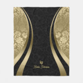Couverture Polaire Elégant noir & or métal métal floral Damas (Devant)