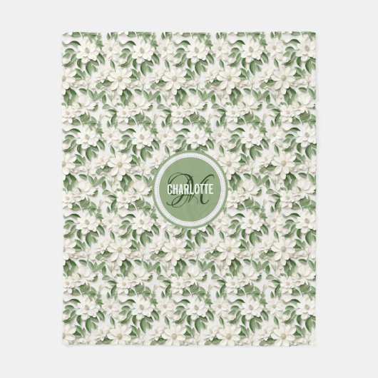 Couverture Polaire Élégant nom de monogramme magnolia blanc (Devant)