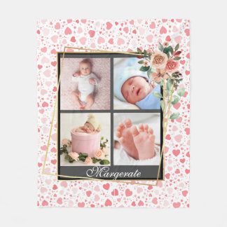 Couverture Polaire Elégant nouveau bébé personnalisé 4 photo Collage