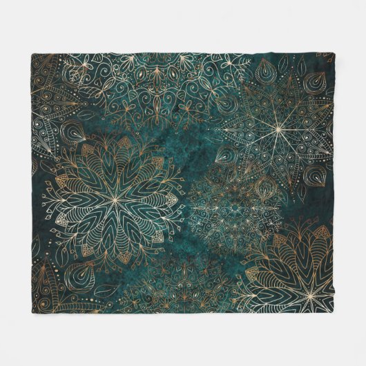 Couverture Polaire Elégant or et Turquoise vert Floral Mandala Motif (Devant (Horizontal))