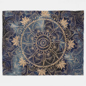 Couverture Polaire Elégant or Mandala Oeil Soleil Lune Marine Bleu (Devant (Horizontal))