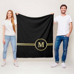 Couverture Polaire Élégant or Monogramme personnalisé sur noir
