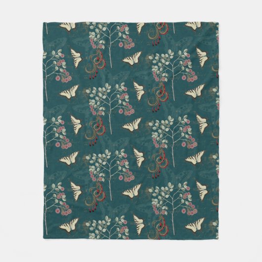 Couverture Polaire Élégant Papillon Botanique Forêt verte (Devant)