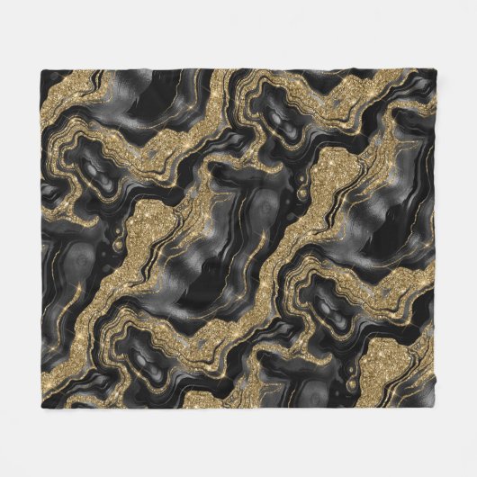 Couverture Polaire Élégant Parties scintillant noir et or Motif d'aga (Devant (Horizontal))