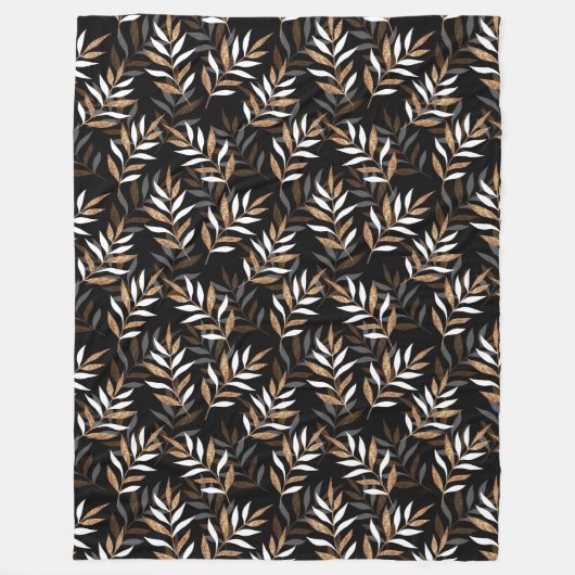 Couverture Polaire Élégant Parties scintillant noir et or Motif Feuil (Devant)