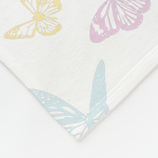 Couverture Polaire Élégant Pastel Blanc Papillon Motif Nom des enfant (Coin)