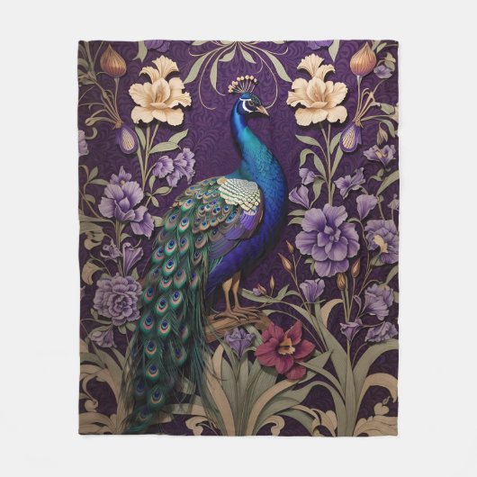 Couverture Polaire Elégant Peacock Sur Purple William Morris Inspiré (Devant)
