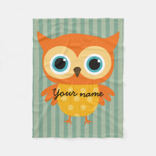 Couverture Polaire Élégant Personnalisé hibou jaune vert lignes enfan