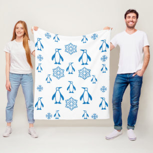 Couverture Polaire Élégant Pingouins Bleus avec Motif de flocons de n