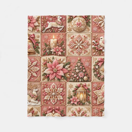 Couverture Polaire Elegant Pink Christmas Patchwork Blanket (Devant)
