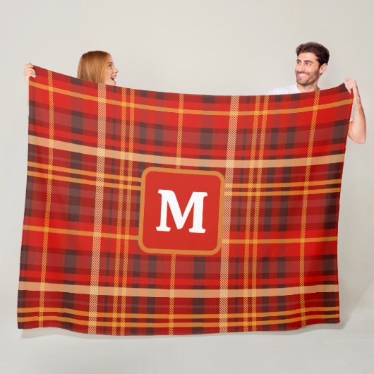 Couverture Polaire Elegant Red Black Plaid Monogram Custom  (En situation)