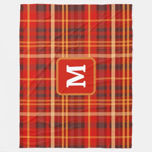 Couverture Polaire Elegant Red Black Plaid Monogram Custom  (Devant)