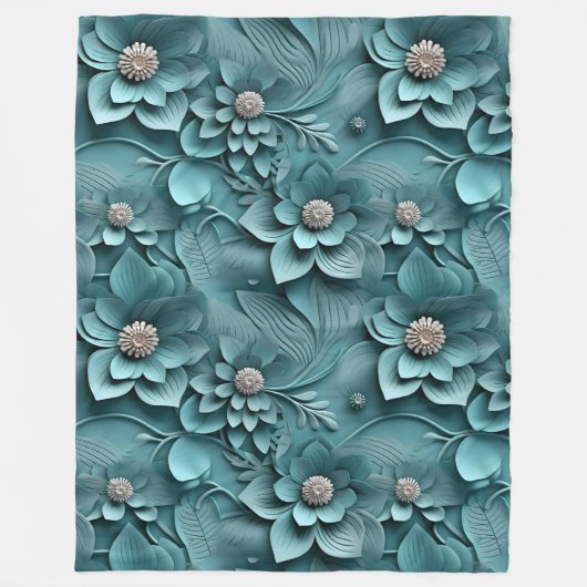 Couverture Polaire Élégant relief 3D floral Turquoise (Devant)