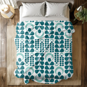 Couverture Polaire Élégant Retro Mid Century Turquoise Fleurs Motif