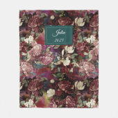 Couverture Polaire Élégant rose fleurs rouge motif monogramme