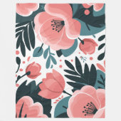 Couverture Polaire Élégant rose floral et feuilles vert profond (Devant)
