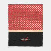 Couverture Polaire Élégant rouge et noir, Golden Hearts Nom Monogramm (Devant)