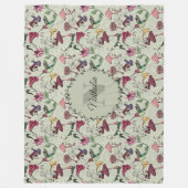 Couverture Polaire Elégant Sage Green Flowers & Hummingbird Monogramm (Devant)