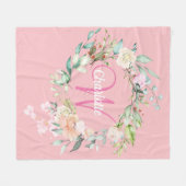 Couverture Polaire Élégant Script initial Monogramme Rose d'été rose (Devant (Horizontal))