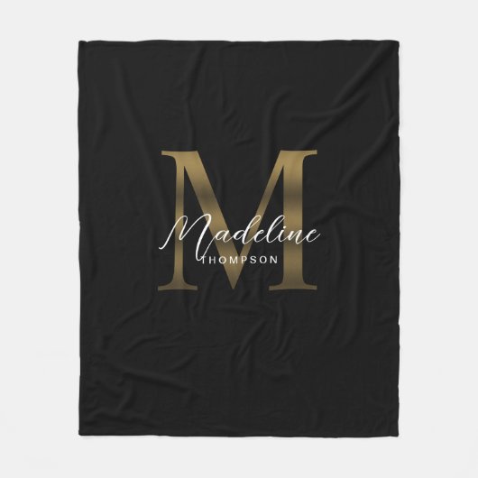 Couverture Polaire Élégant Script métal noir Monogramme or (Devant)