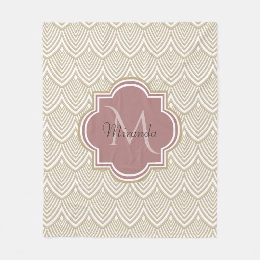 Couverture Polaire Élégant Tan Arched Scallops Mauve Monogramme Nom (Devant)