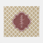 Couverture Polaire Élégant Tan Quatrefoil Bourgogne Monogramme et nom (Devant (Horizontal))
