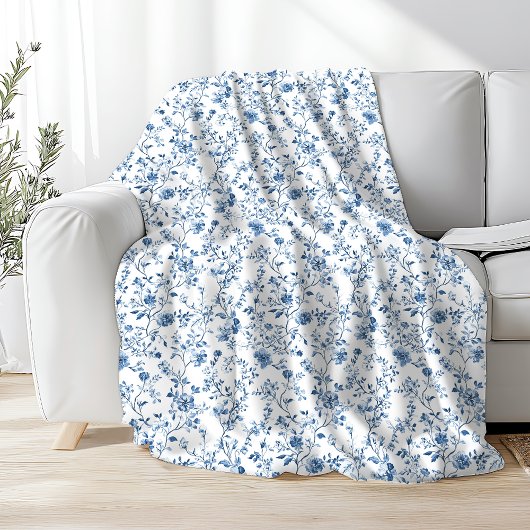 Couverture Polaire Elegant Toile Floral Pattern Blue and White