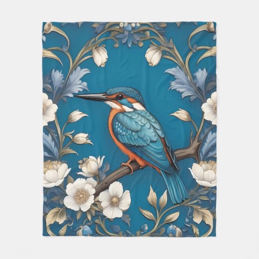 Couverture Polaire Élégant turquoise Kingfisher Bird Floral (Devant)