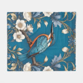 Couverture Polaire Élégant turquoise Kingfisher Bird Floral (Devant (Horizontal))