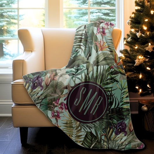 Couverture Polaire Elégant vert tropical feuille aqua motif