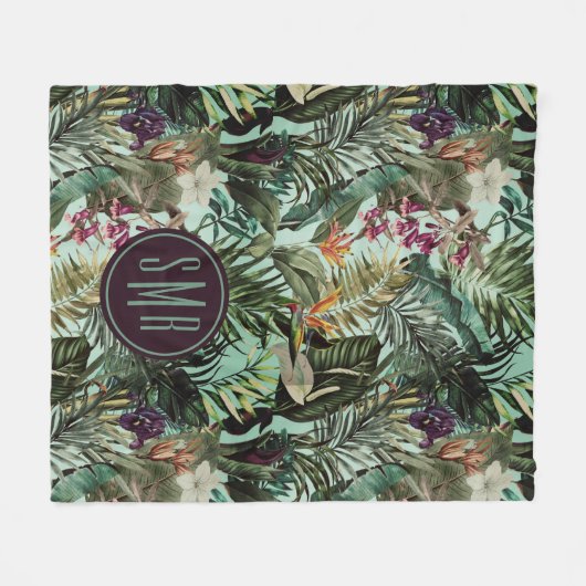 Couverture Polaire Elégant vert tropical feuille aqua motif (Devant (Horizontal))