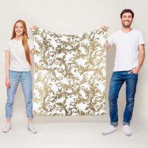 Couverture Polaire Élégant vintage faux or damas floral
