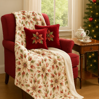 Couverture Polaire Elegant Vintage Poinsettia Winter