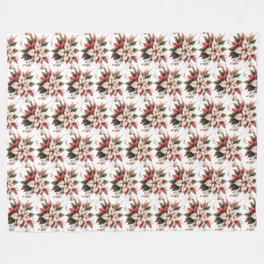 Couverture Polaire Elegant Vintage Poinsettia Winter (Devant (Horizontal))