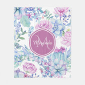 Couverture Polaire Élégant violet et bleu Succulent Floral avec nom (Devant)