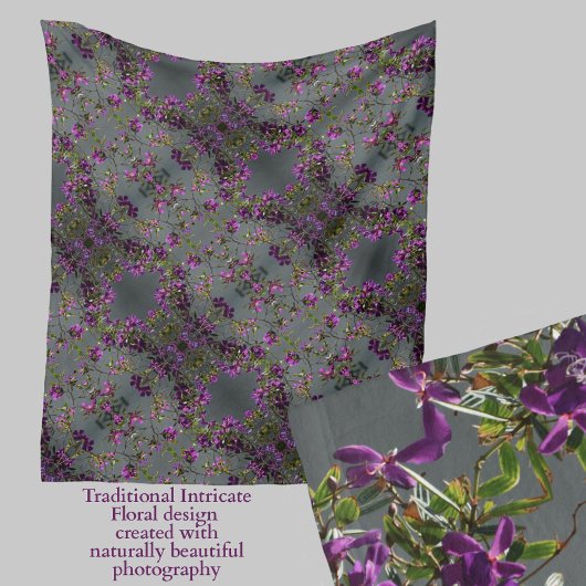 Couverture Polaire Élégant violet floral gris botanique