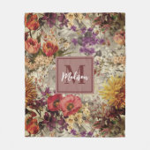 Couverture Polaire Élégant violet jaune floral gris monogrammé (Devant)