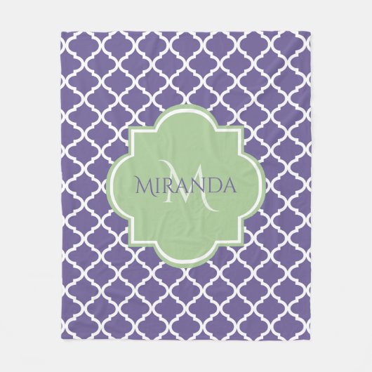 Couverture Polaire Élégant violet Quatrefoil et nom vert Monogramme (Devant)