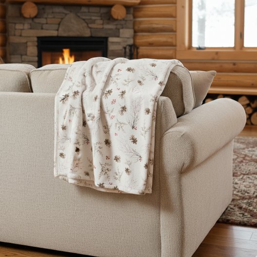 Couverture Polaire Elegant Watercolor Woodland Winterberry Pattern