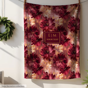 Couverture Polaire Elégante Aquarelle Burgundy Or Flore Cosy