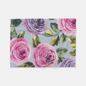 Couverture Polaire Elégante aquarelle Rose design floral (Devant (Horizontal))