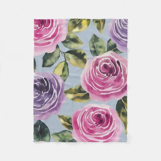 Couverture Polaire Elégante aquarelle Rose design floral (Devant)