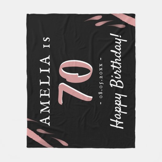 Couverture Polaire Elégante Aquarelle rose Noir 70e anniversaire (Devant)