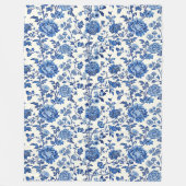 Couverture Polaire Élégante Chinoiserie florale bleue et blanche (Devant)