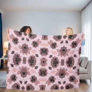 Couverture Polaire Elégante dentelle rose et noire de style vintage