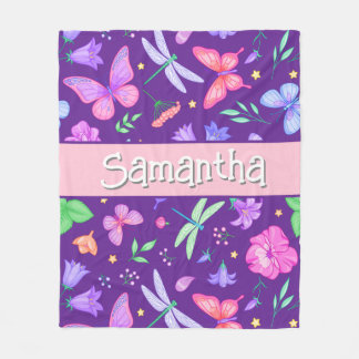 Couverture Polaire Élégante libellule de papillon violet personnalisé