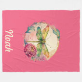 Couverture Polaire Élégante libellule florale avec nom personnalisé (Devant (Horizontal))